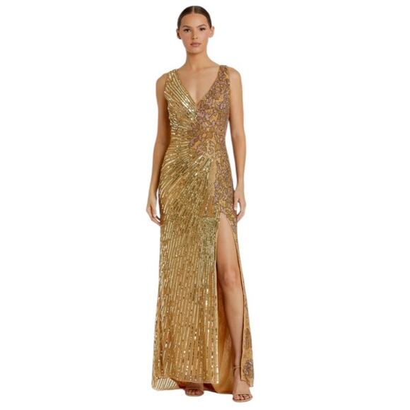 Mac Duggal NEW Size 2 Gold Beaded Floral Sleeveless Max Gown Style 5473 NWT - Picture 1 of 14